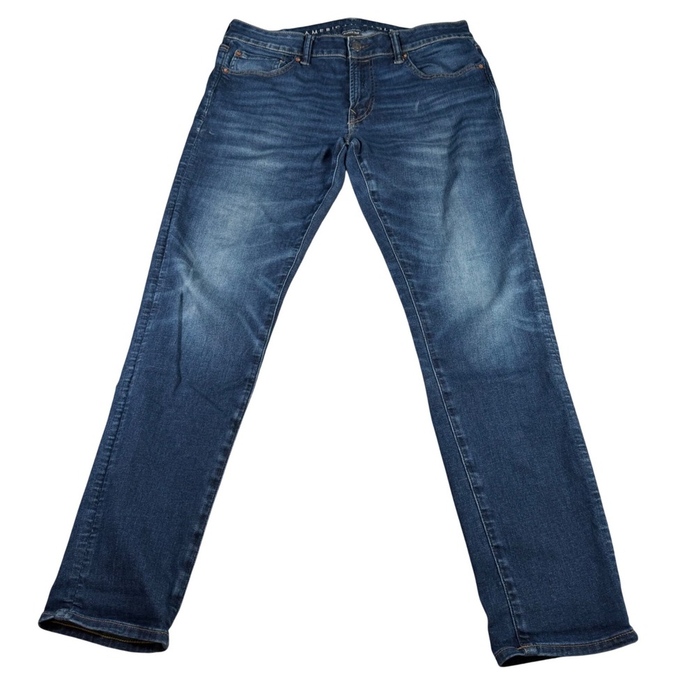 American Eagle Skinny Jeans Women 34x32 (FITS 34x30) Blue Airflex 360 Distressed